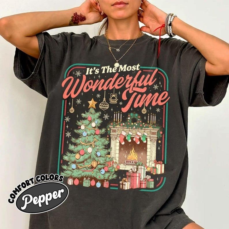 Christmas Cozy It's The Most Wonderful Time Shirt, Retro Christmas Tree Shirt, Christmas Time TShirt, Womens Holiday...