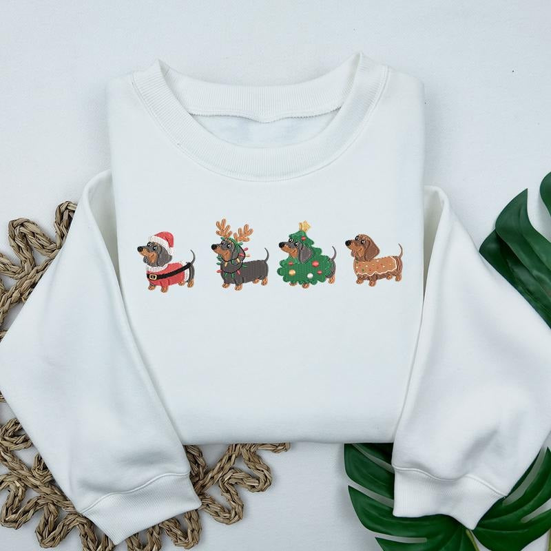 Christmas Dachshund Embroidered Sweatshirt, Dog Owner Christmas Gift, Dachshund Christmas Sweatshirt, Dachshund Mom...