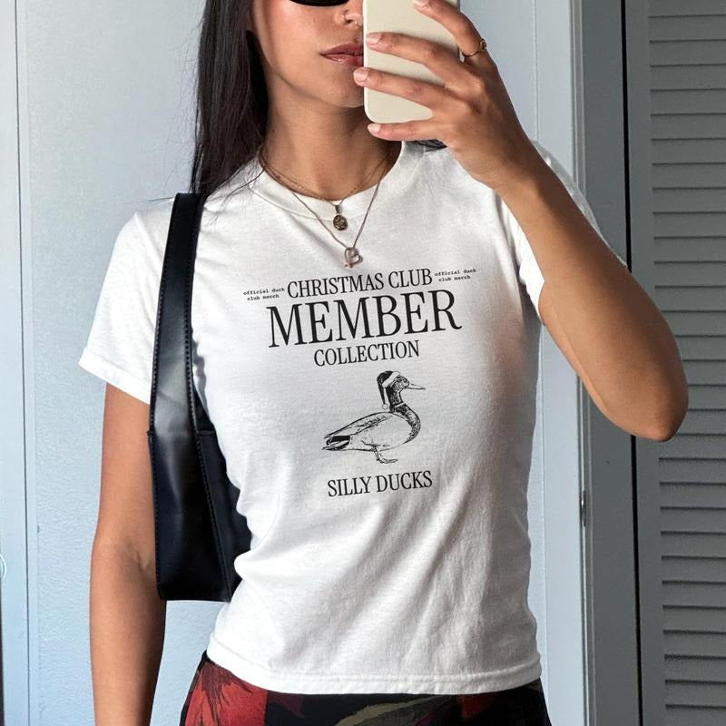 Christmas Duck Club Cropped Fit Baby Tee, Vintage 90s Graphic Shirt, Cute Small Top, Trendy Apparel Duck Animal Holiday...