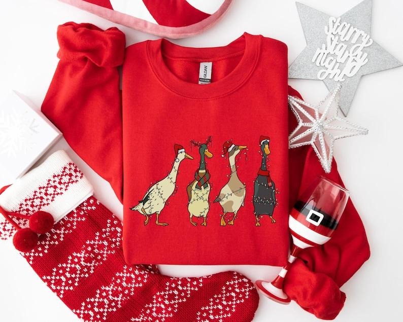 Christmas Ducks Sweatshirt, Duck Christmas Shirt For Women, Funny Animals Christmas Sweatshirt, Farm Lover Gift Hoodie