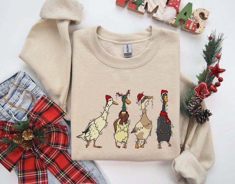 Christmas Ducks Sweatshirt, Duck Christmas Shirt For Women, Funny Animals Christmas Sweatshirt, Farm Lover Gift,Christmas...