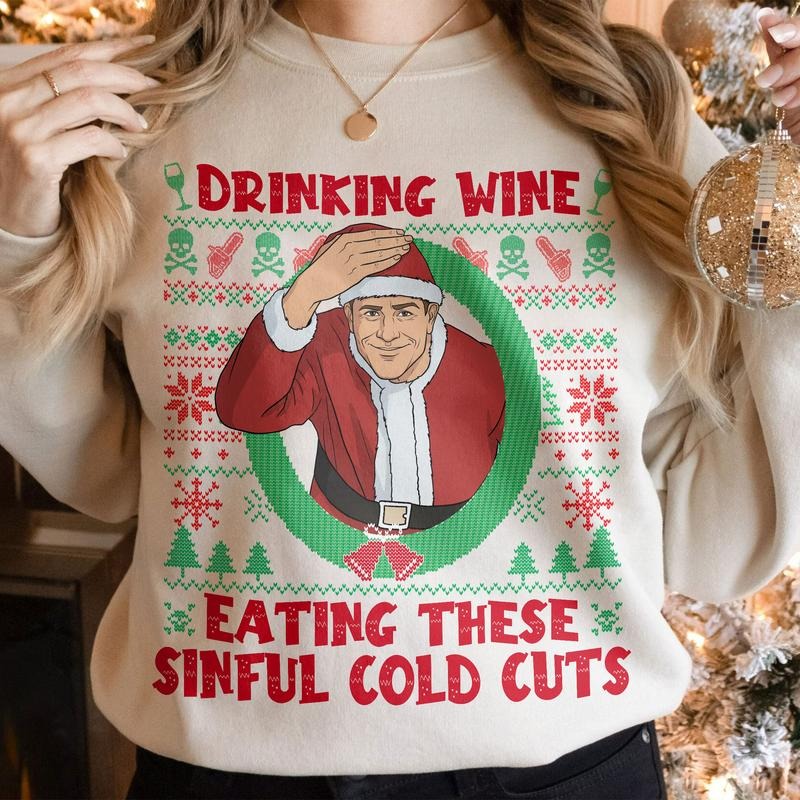 Christmas Ed Gein Drinking Wine Ugly Christmas Sweatshirt, Charlie Horror Movie, Drinking Wine Eating These Sinful Cold...