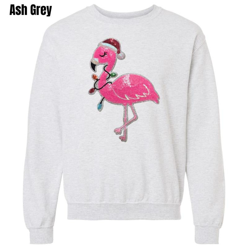 Christmas Flamingo Sequin Patch Sweatshirt T-Shirts, Hoodie | PodTeesHub.com