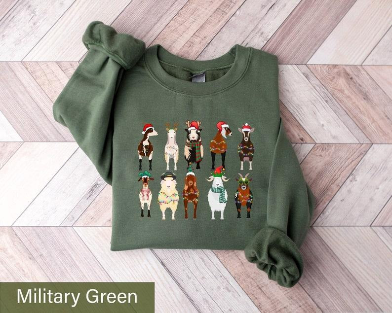 Christmas Goat Sweatshirt, Goat Lover Animal, Christmas Farm Animals Sweater, Christmas Farm Girl Sweater, Christmas...