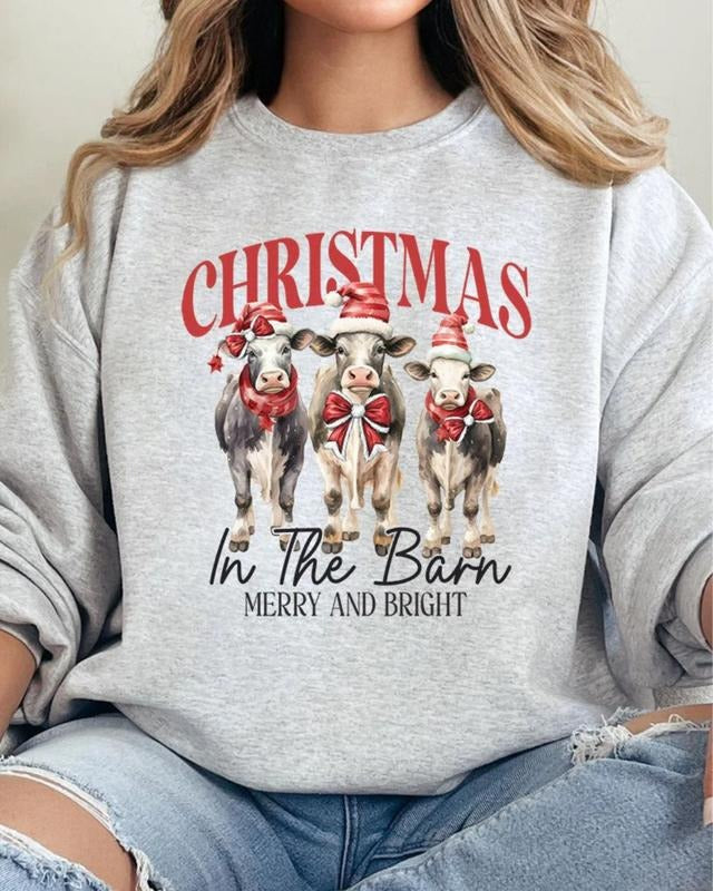 Christmas In The Barn Cows Unisex NuBlend Crew Sweatshirt CHRITMAS 2024 T-Shirts, Hoodie | PodTeesHub.com