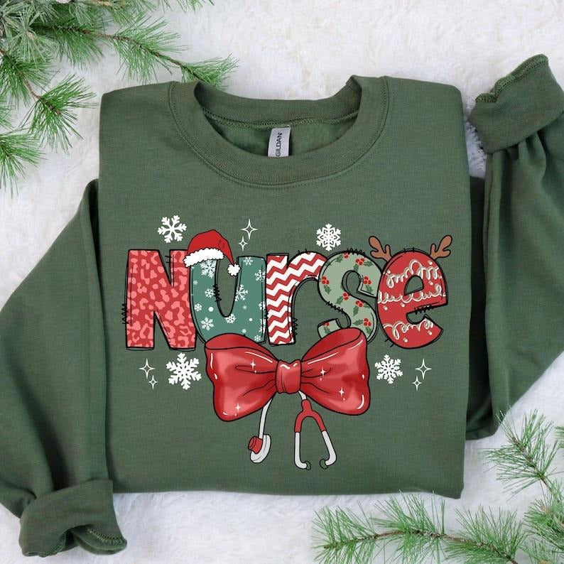 Christmas Nurse Sweatshirt, Christmas Nursing Sweater, Nurse Life Christmas Shirt, School Nurse , Stethoscope Nurse Crew...