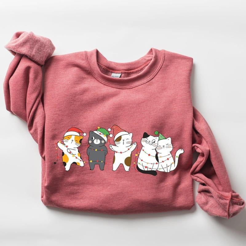 Christmas Party Cats, Santa, Cute, Cat Lover Sweatshirt, Crew Neck, Women's, Crewneck T-Shirts, Hoodie | PodTeesHub.com