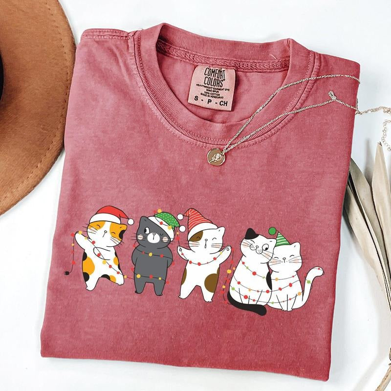 Christmas Party Cats, Santa, Cute, Cat Lover Tshirt, Christmas Comfort Colors Tshirt, Women's Graphic Tee, Xmas, Santa,...