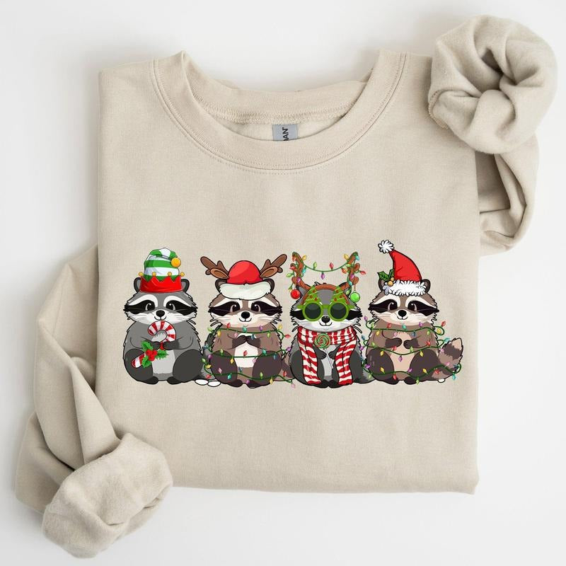 Christmas Raccoons, Raccoon Lovers, Santa, Winter, Snow, Xmas Sweatshirt, Women's Crew Neck, Crewneck T-Shirts, Hoodie