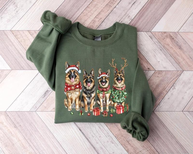 Christmas Shepherd Dog Sweatshirt, Cute Holiday Pet Lover Pullover, Festive Puppy Graphic Hoodie, Cozy Winter Gift...
