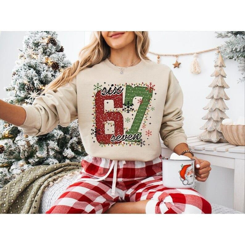 Christmas Six Seven 67 Shirt, Funny Christmas Meme Tee, Funny Christmas Family Sweatshirt, Six Seven Meme Sweater, Merry...