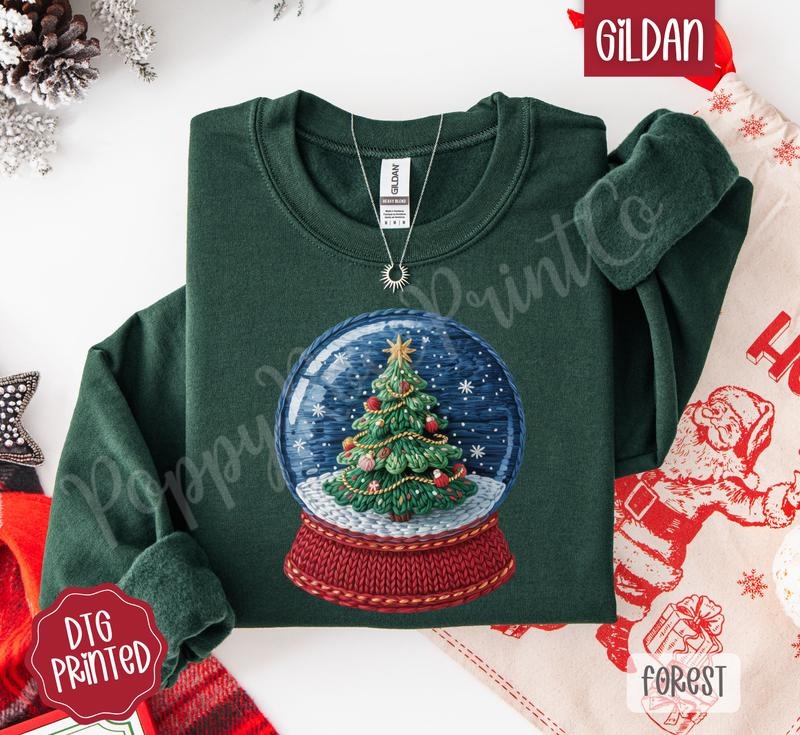 Christmas Snow Globe Sweatshirt, Trendy Women's Winter Crewneck T-Shirts, Hoodie | PodTeesHub.com