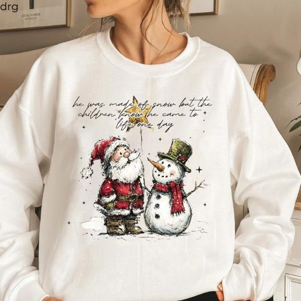 Christmas Snowman And Santa Sweatshirt, Christmas Movies Hoodie, Preppy Brushtroke Christmas, Christmas T-Shirts