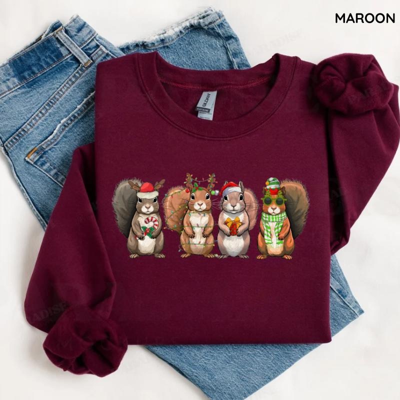 Christmas Squirrel Lights Sweatshirt, Funny Christmas Animals Sweater, Xmas Shirt, Holiday Sweatshirt, Christmas Gifts...