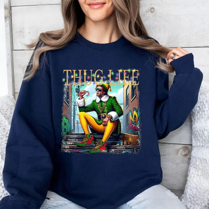 Christmas THUGLIFE Shirt, Christmas Movie Shirt, Xmas Graphic Tee Comfort Cotton Hoodie, Sweatshirt | PodTeesHub.com