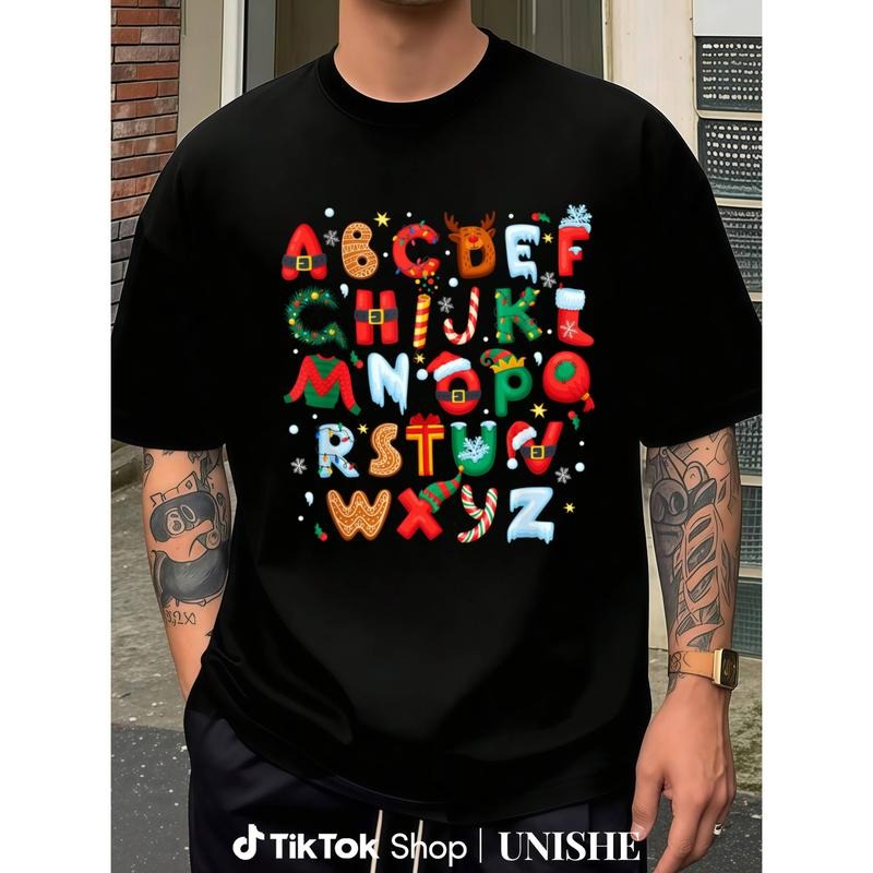 Christmas Teacher Shirt with Festive ABC Letters and Colorful Santa and Snowflake Details Hoodie, Sweatshirt | PodTeesHub.com