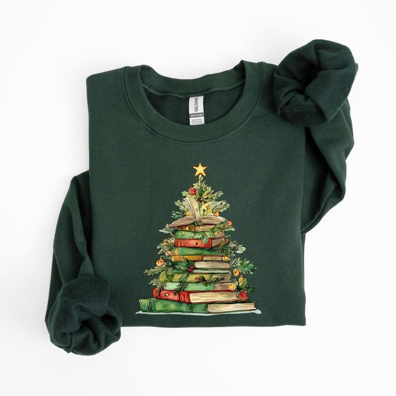 Christmas Tree Books Sweatshirt, Xmas Shirt, Holiday Sweater, Book Lover Gift, Festive Outfit, Bookmas Shirt Hoodie