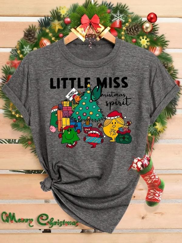 Christmas Tree Doll Print Women's Summer Casual Sports Top, Round Neck Short Sleeve Christmas T-Shirt, Comfortable...
