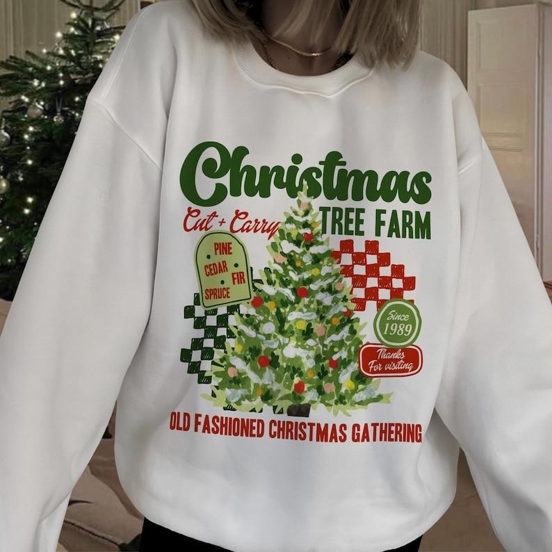 Christmas Tree Farm Retro Design Sweatshirt, Old Fashioned Christmas Sweatshirt, Comfy Crewneck Sweater, Christmas Santa...