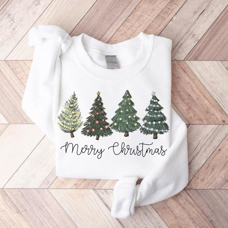 Christmas Trees Sweatshirt & Hoodie, Cozy Holiday Pullover, Merry Christmas Winter Sweater, Festive Outfit for Women &...