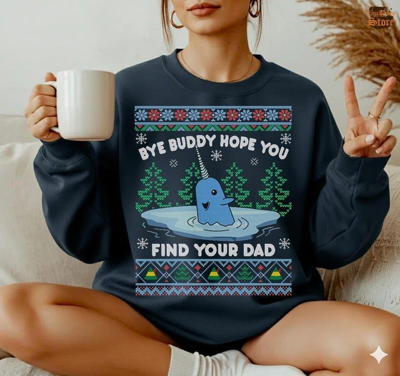 Christmas Whale Ugly Holiday Sweatshirt, Find Your Dad t-shirt, Holiday Movie Apparel Shirt, Funny Christmas Sweatshirt...
