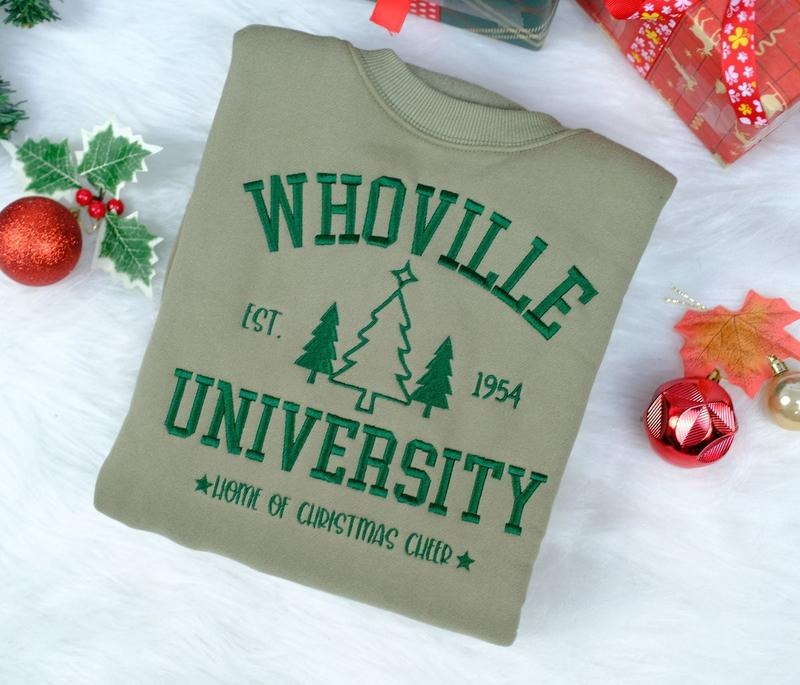 Christmas Whoville University Est1957 Unisex Sweatshirt, Loose Fit, Medium-Heavy Fabric, 50% Cotton 50% Polyester -...