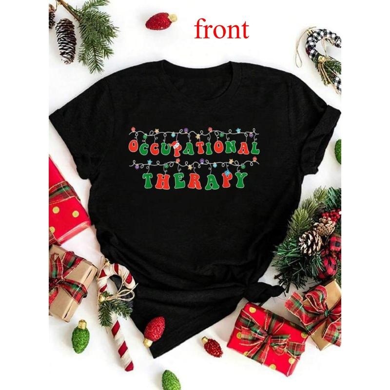 Christmas clothes Occupational Therapy Christmas retro groovy OT Therapist T-Shirt Women's Casual Short Sleeve Cotton...