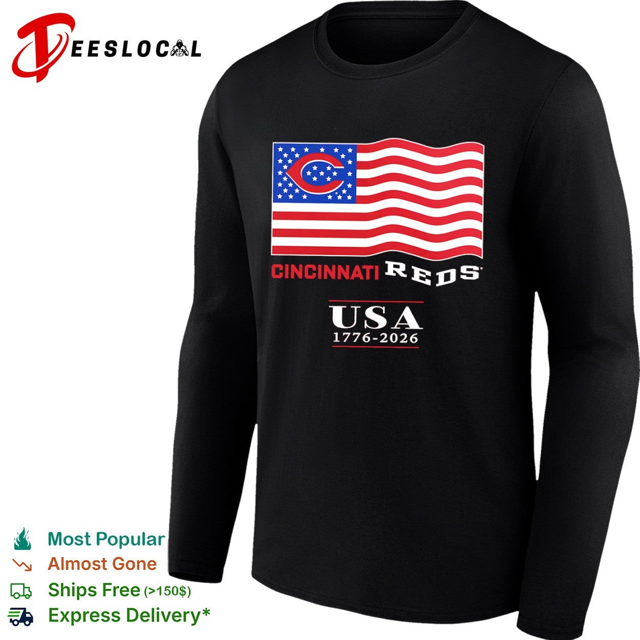 Cincinnati Reds USA 1776 2026 Patriotic Logo Baseball shirt