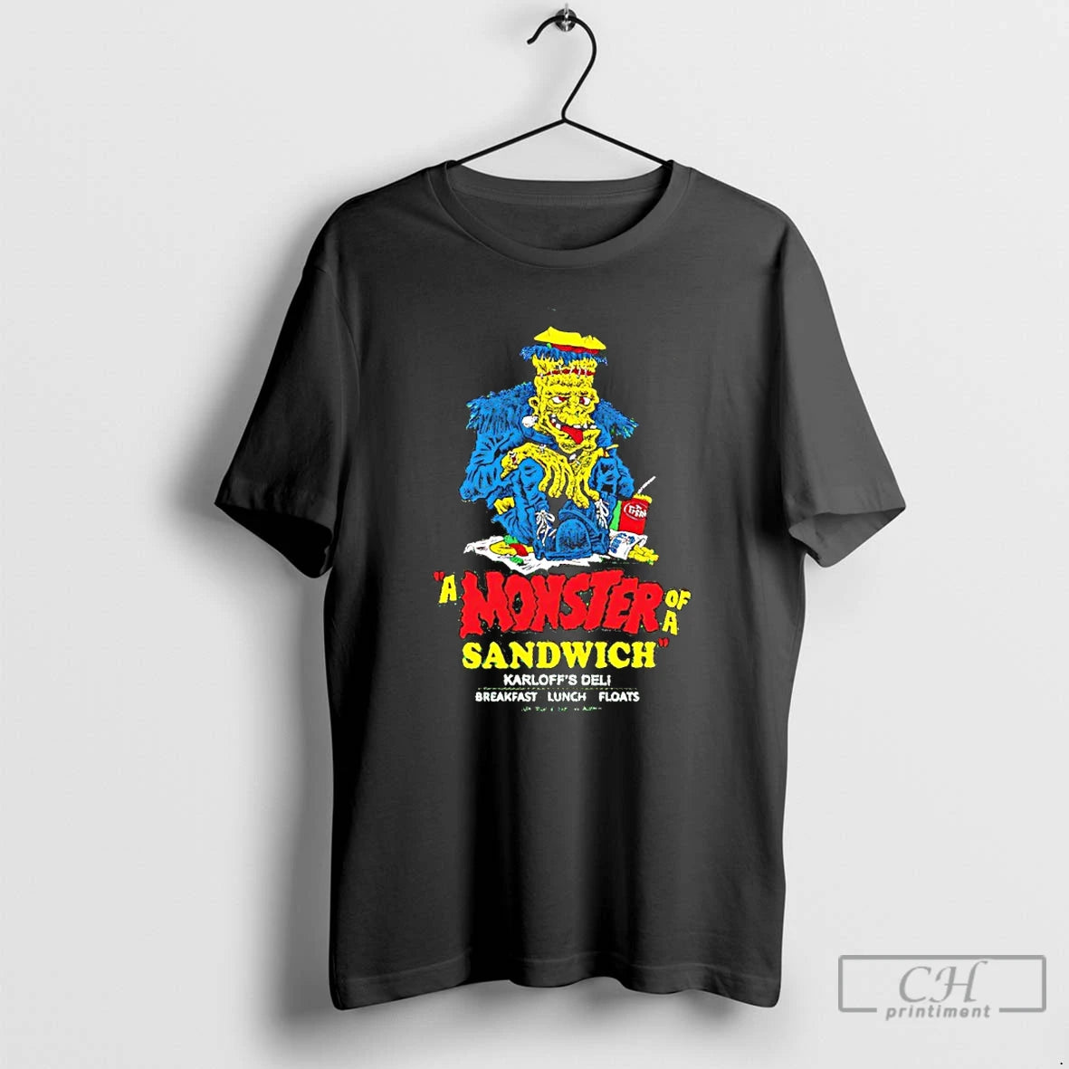 Classic A Monster Of A Sandwich Karloffs Deli Breakfast Lunch Floats T-Shirts, Hoodie, Sweatshirt | PodTeesHub.com