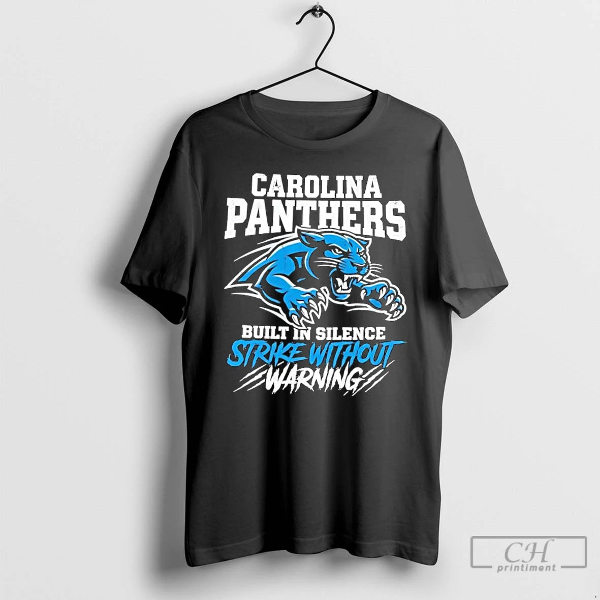 Classic Carolina Panthers Built In Silence Strike Without Warning Graphic T-Shirts, Hoodie, Sweatshirt | PodTeesHub.com