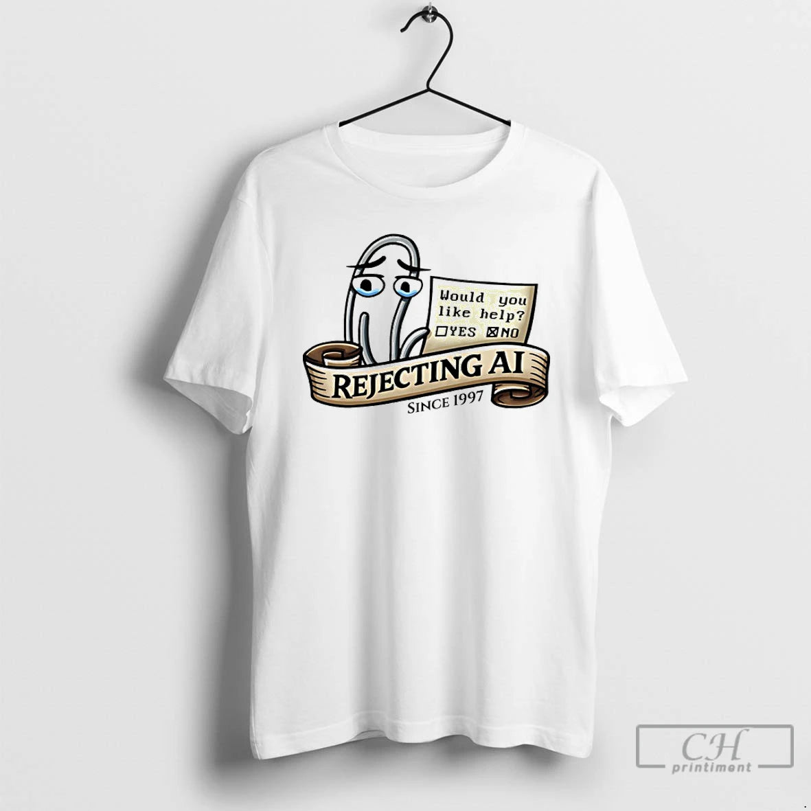 Classic Clippy Rejecting Ai Since 1997 Would You Like Help Yes Or No T Shirts Hoodie, Sweatshirt | PodTeesHub.com