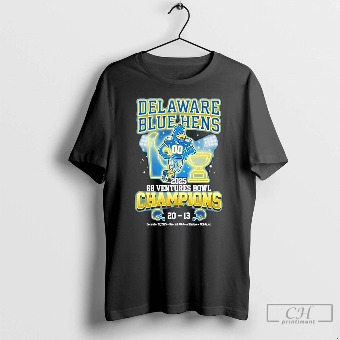 Classic Delaware Blue Hens 2025 68 Ventures Bowl Champions Score Neon T-Shirts, Hoodie, Sweatshirt | PodTeesHub.com
