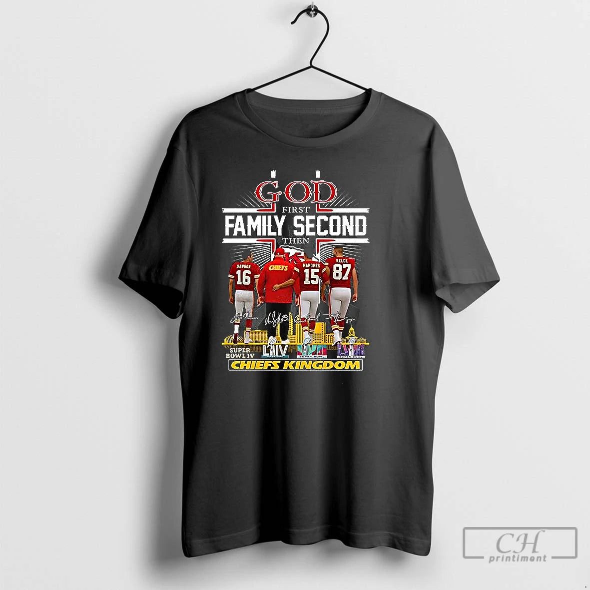 Classic God First Family Second Then Chiefs Kingdom Signature T-Shirts, Hoodie, Sweatshirt | PodTeesHub.com
