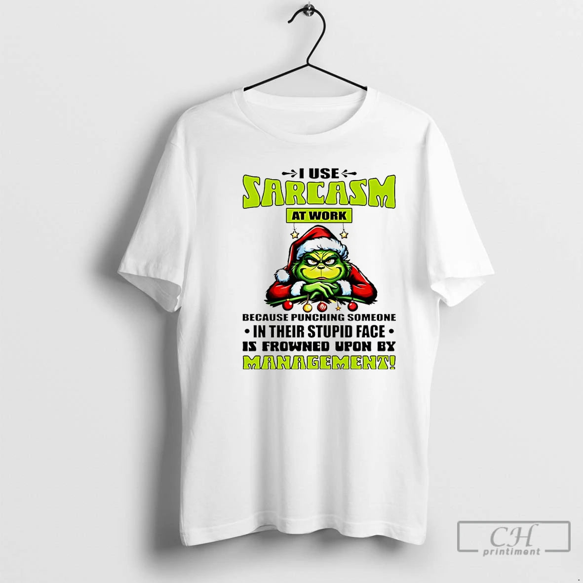 Classic Grinch I Use Sarcasm At Work Because Punching Someone Christmas T-Shirts, Hoodie, Sweatshirt | PodTeesHub.com