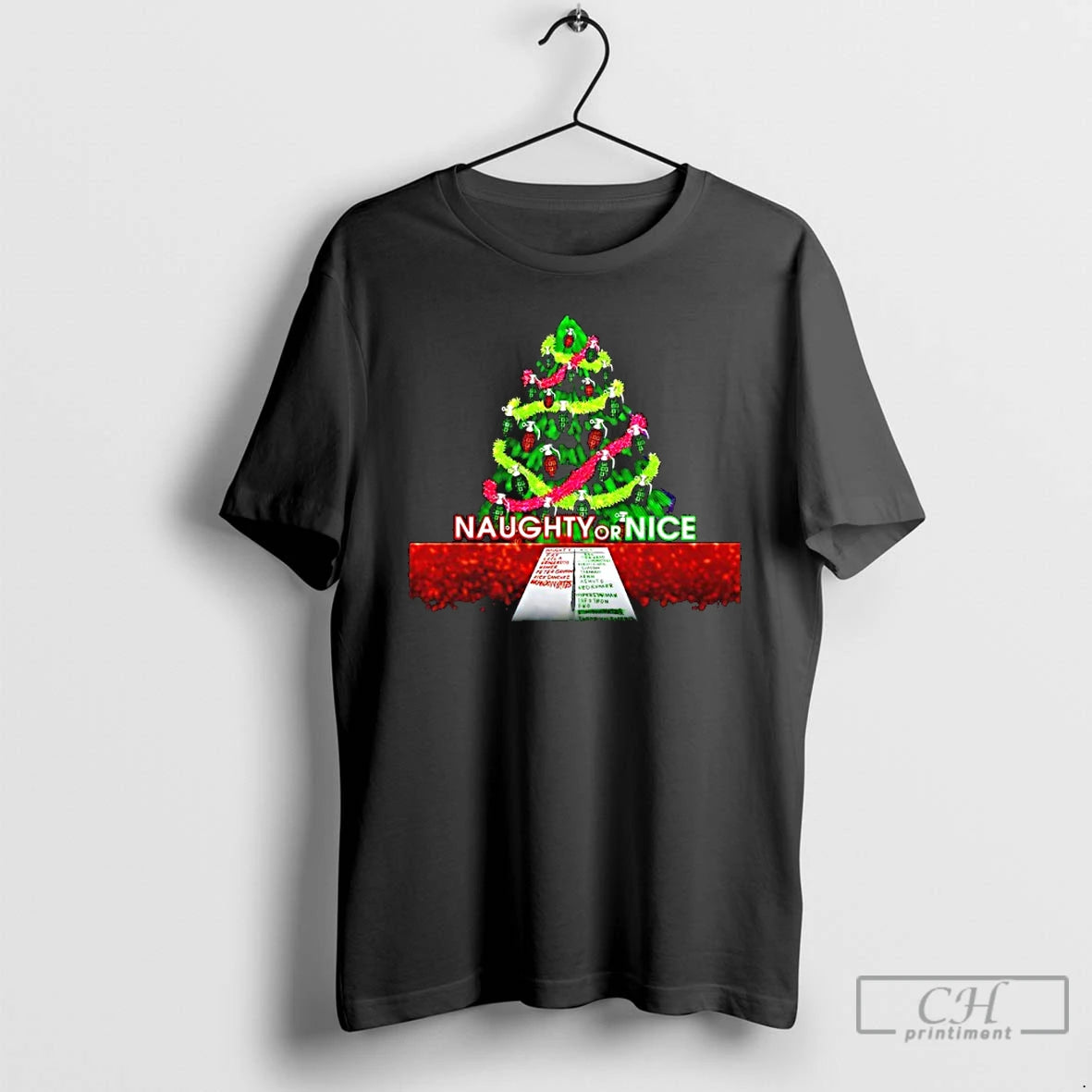 Classic Naughty Or Nice Christmas Tree Grenade Ornaments Graphic T-Shirts, Hoodie, Sweatshirt | PodTeesHub.com