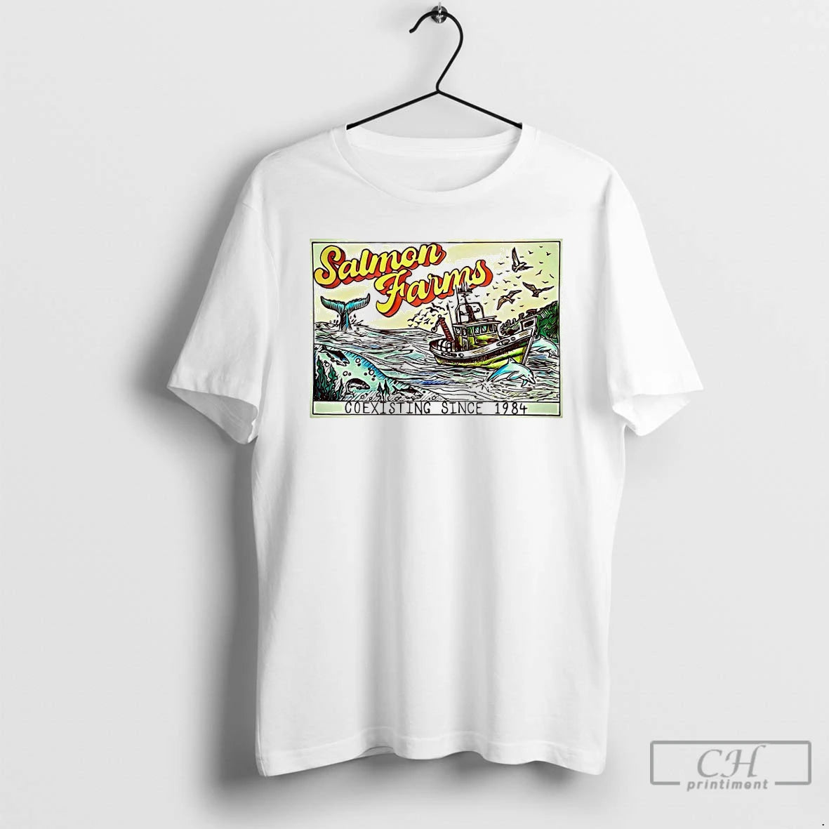 Classic Salmon Farms Coexisting Since 1984 T-Shirts, Hoodie, Sweatshirt | PodTeesHub.com
