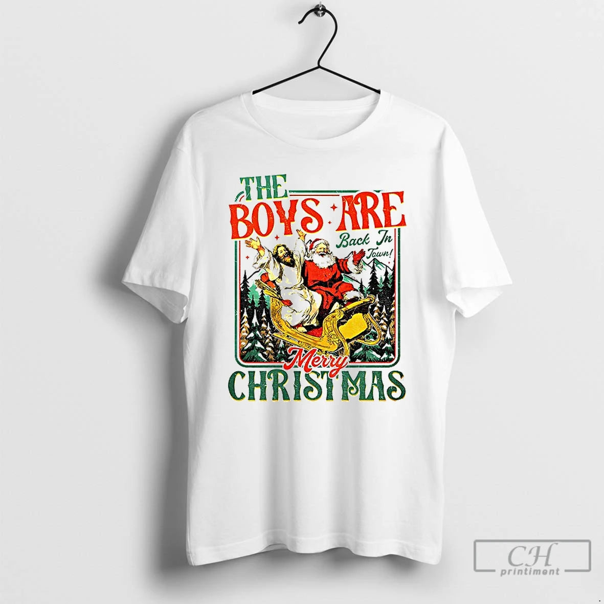 Classic Santa And Jesus The Boys Are Back In Town Merry Christmas T Shirts Sweater Hoodie, Sweatshirt | PodTeesHub.com