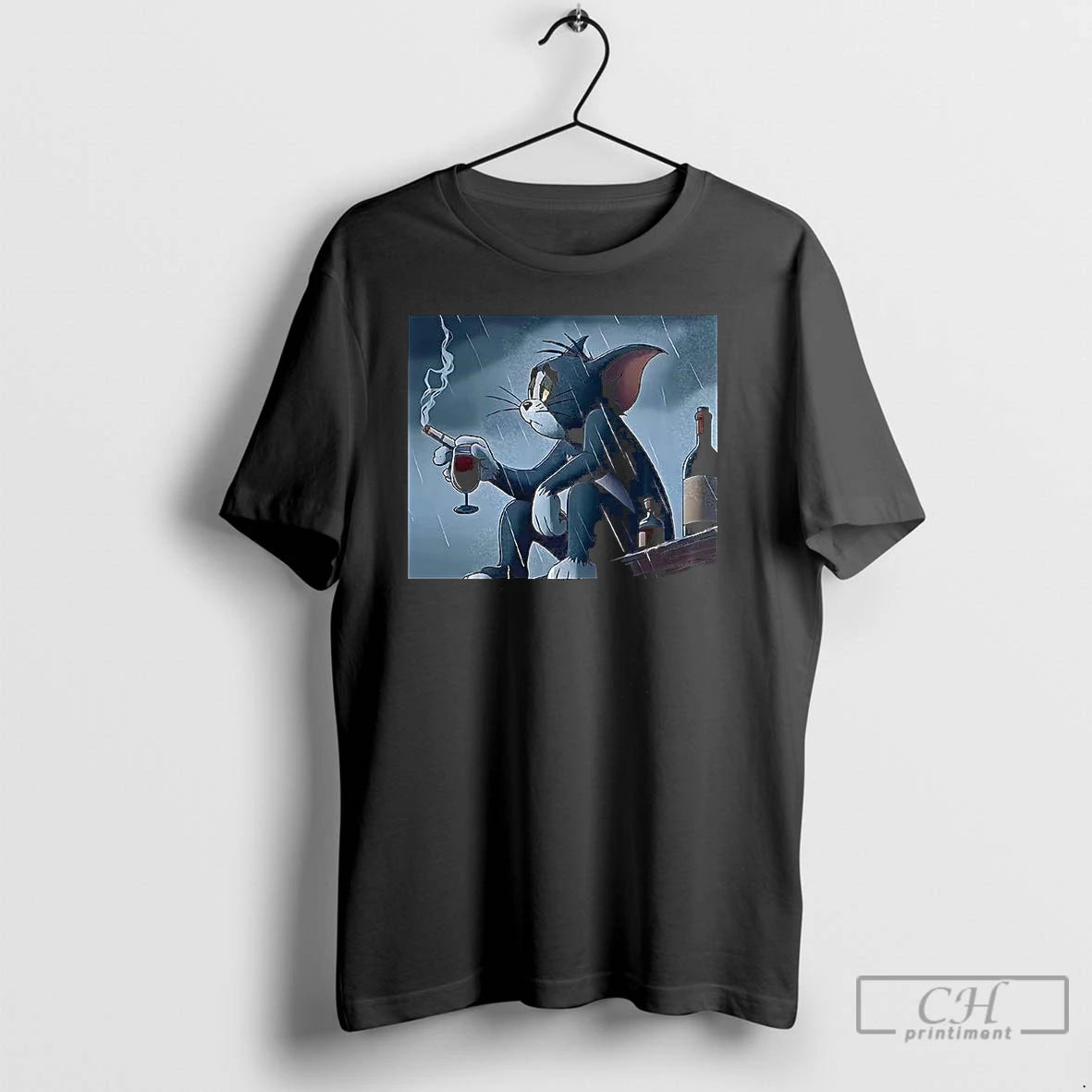 Classic Tom Pensive And Sad Smoking In The Rain Cartoon T-Shirts, Hoodie, Sweatshirt | PodTeesHub.com