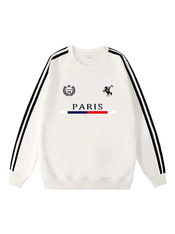 Classic Vintage Long Sleeve T-Shirt for Men & Women, Sporty Round Neck Design, Paris Letter Print, Fall Winter Casual...