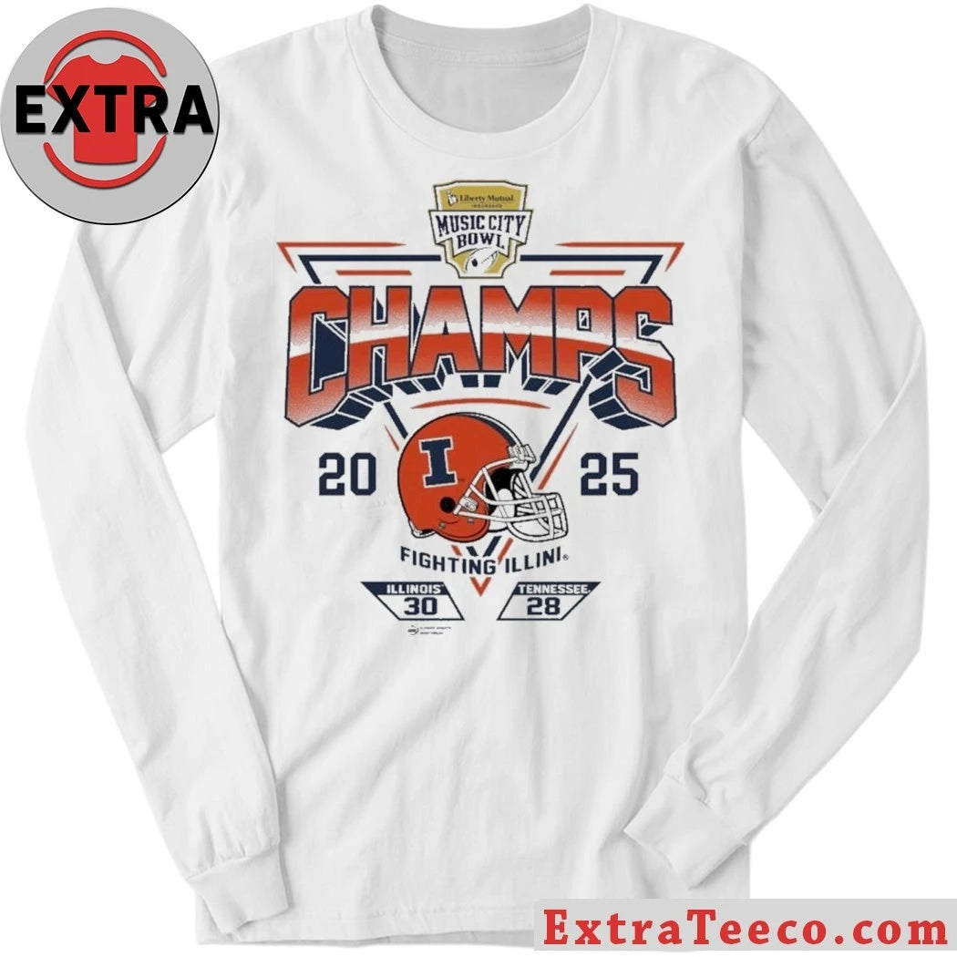 Classic white t-shirt printed with Music City Bowl and Fighting Illini