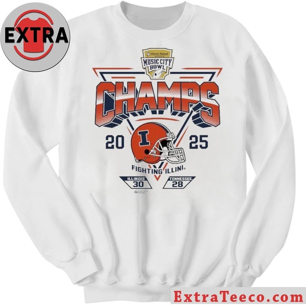 Classic white t-shirt printed with Music City Bowl and Fighting Illini
