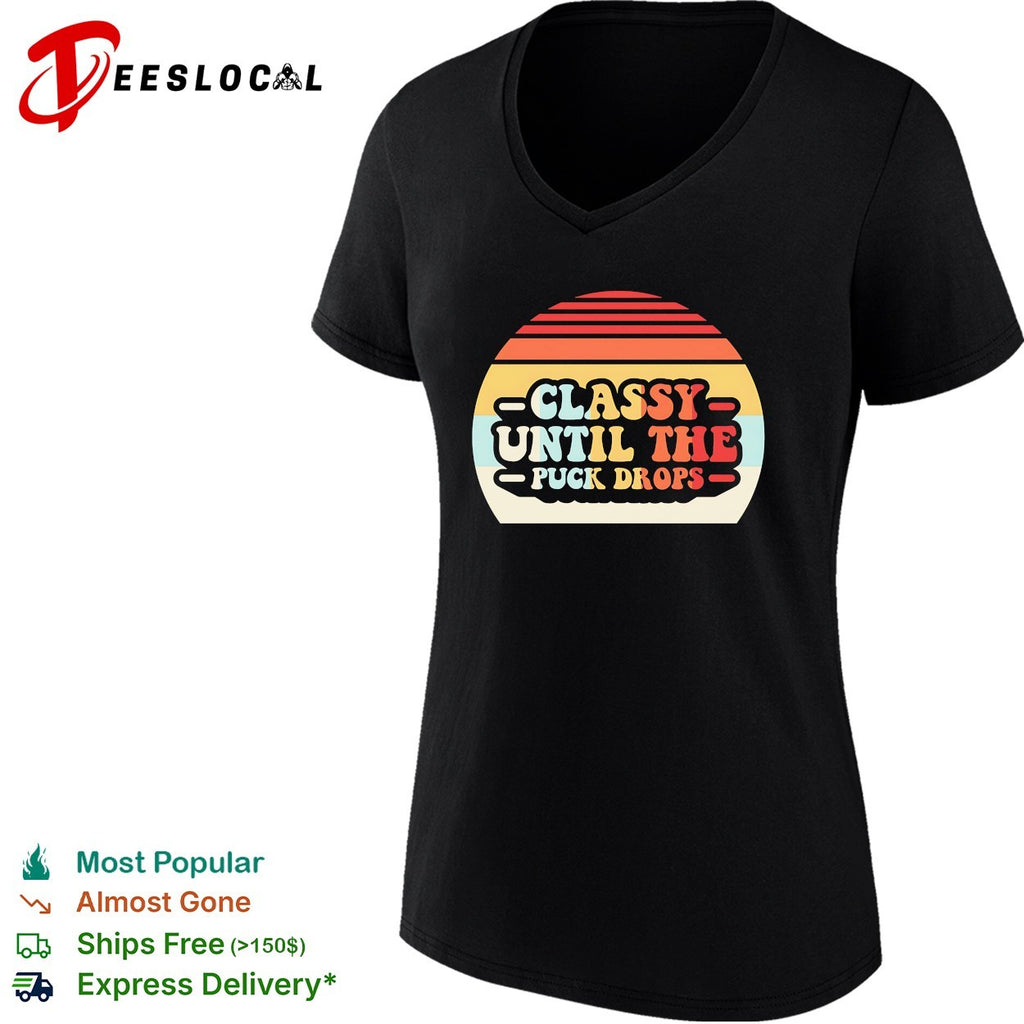 Classy until the puck drops retro sunset hockey shirt