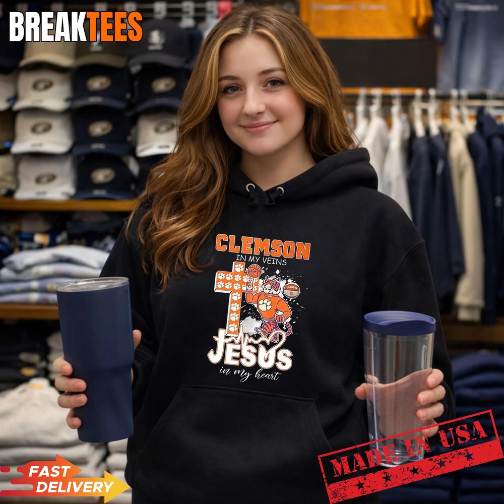 Clemson in my veins Jesus in my heart mascot T-Shirt