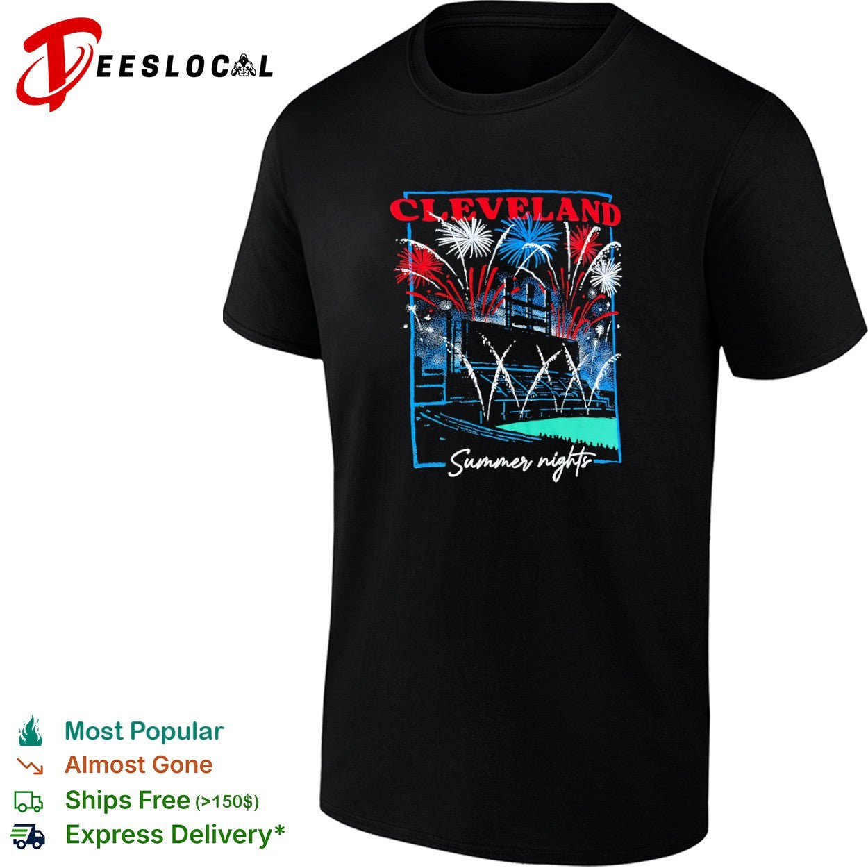 Cleveland summer nights fireworks baseball city love shirt