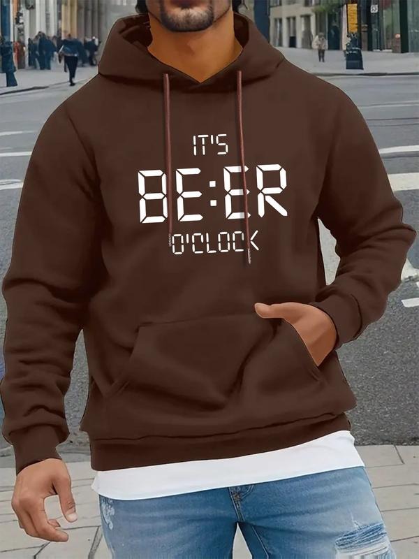 Clock Letter Print Men's Hooded Sweatshirt New Spring and Autumn Winter Solid Color Printed Hoodie Top Loose Style T-Shirts