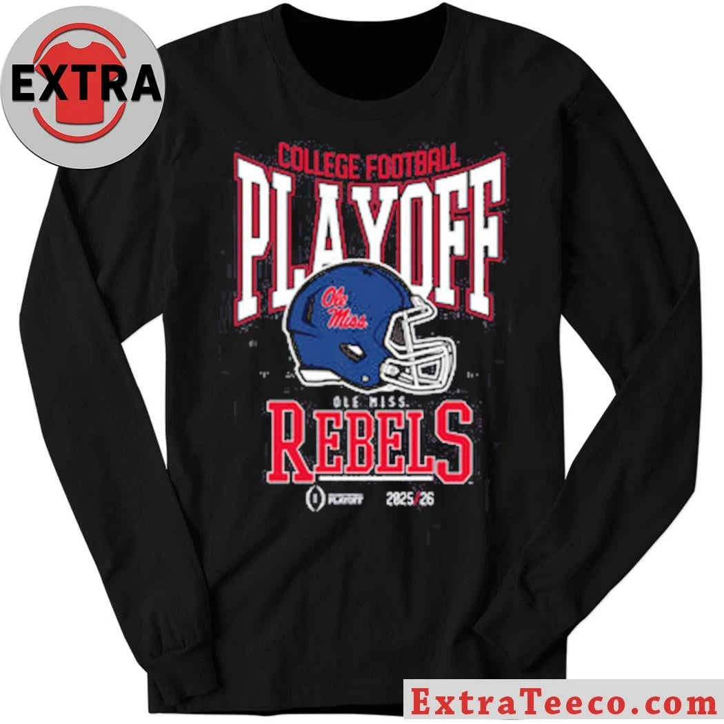 College Football Playoff 2025-26 Ole Miss Playoff Bound Helmet And Logo Shirt