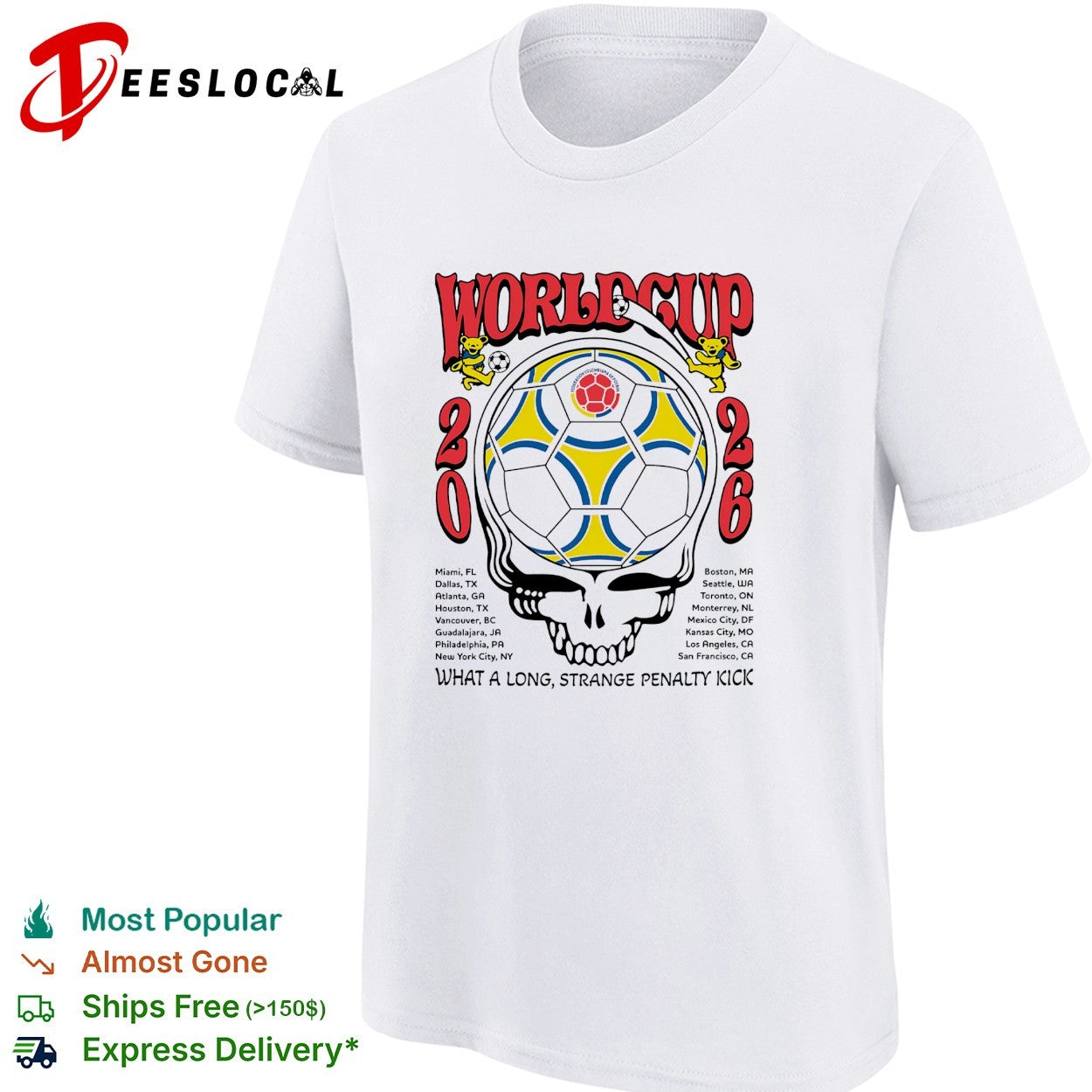 Colombia World Cup 2026 Grateful Dead steal your face what a long strange penalty kick shirt