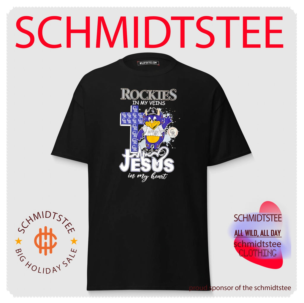 Colorado Rockies Rockies in my veins Jesus in my heart mascot cross shirt