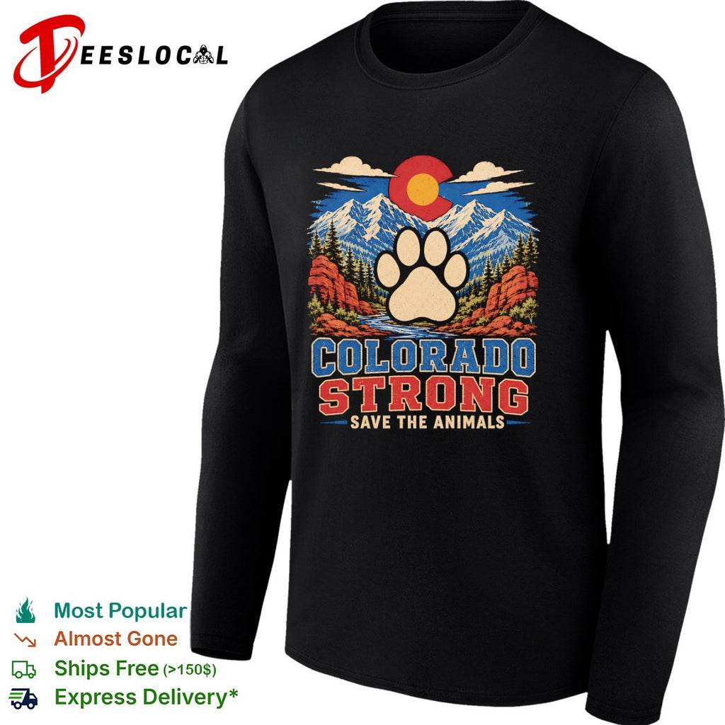 Colorado Strong Save the Animals Paw Print Mountain Sunset Landscape Nature shirt