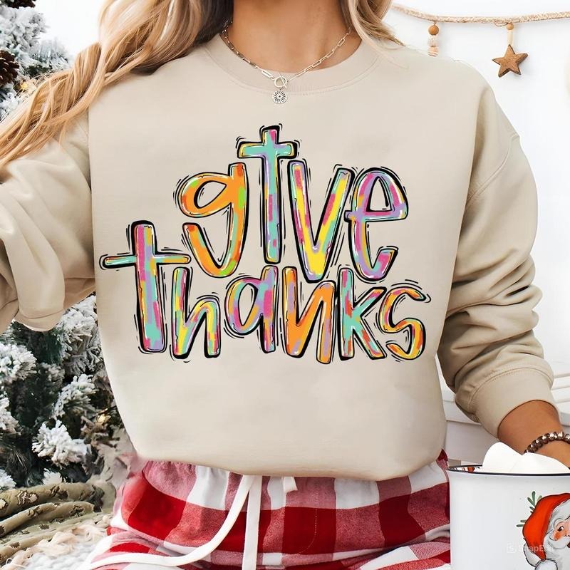 Colorful Brushstroke Give Thanks Jesus Cross Sweatshirt, Thankful Grateful Blessed Coquette Pumpkin, Boho Cross Jesus,...